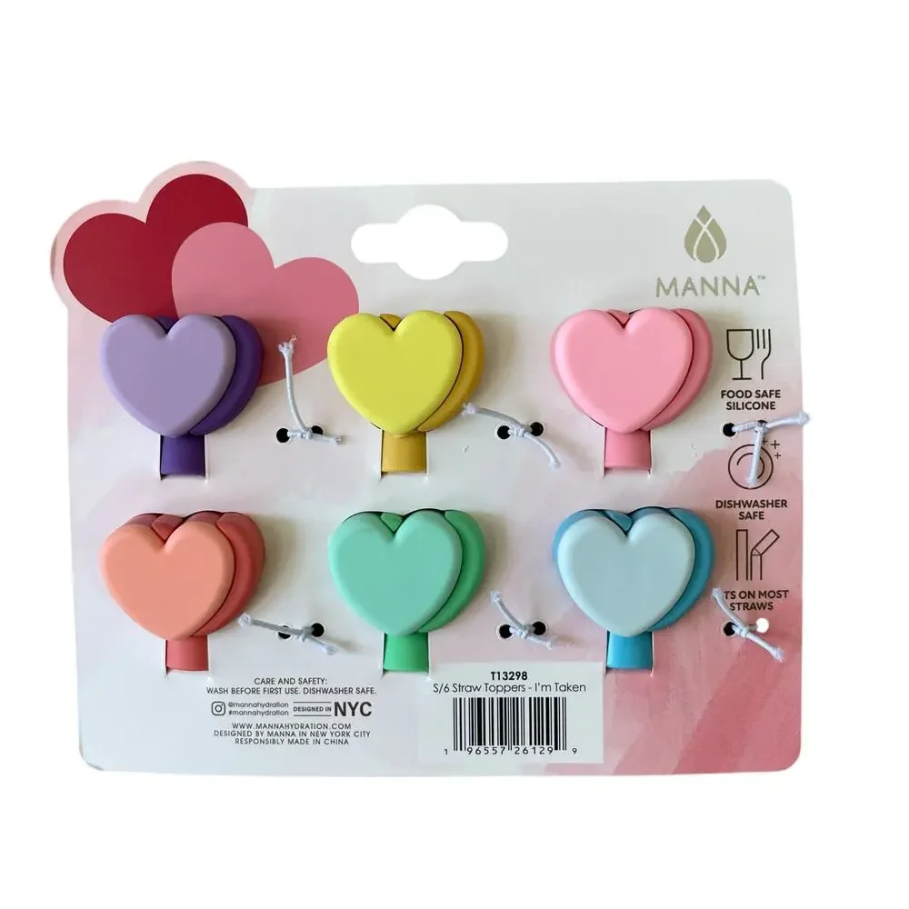 Conversation Heart Straw Toppers 6pk Valentines Day Multicolor Silicone XO New